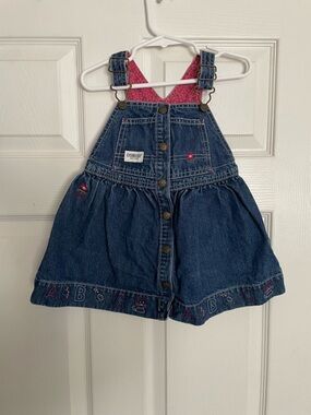Vintage ABC’s OshKosh B'gosh Girls' 3T Denim Overall Dress with Embroidery